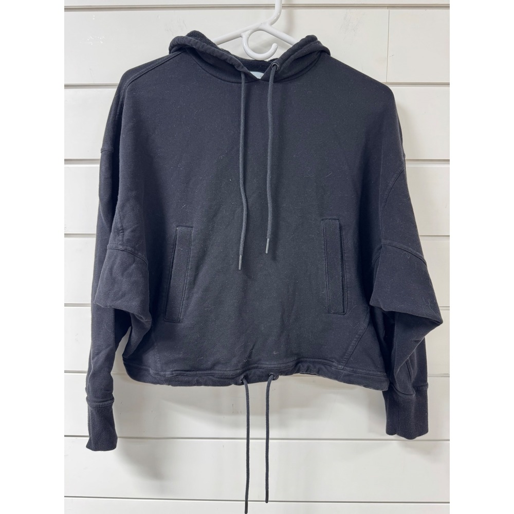 FLX Womens Black Cropped Drawstring Hoodie Dolman Sleeve Sweatshirt Size S